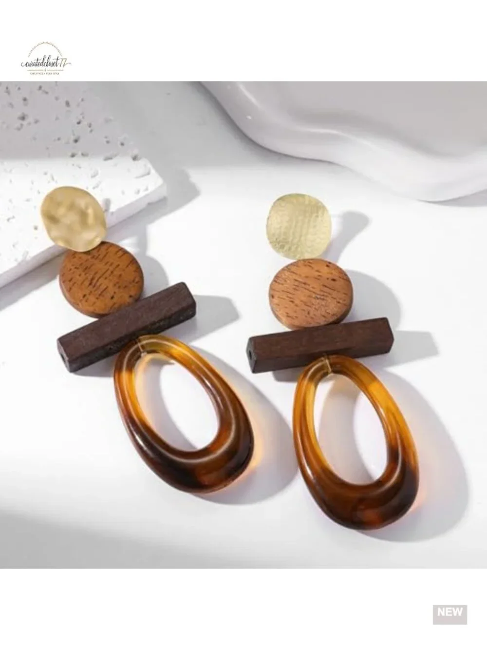 Vintage Geometric Chunky Statement Boho Wood Resin Acrylic Dangle Drop Earrings